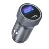 Charby Curio 2-Port 56W Car Charger Silver LED Voltage Display with USB-A and USB-C Fast Charging PD3.0 & QC4.0 for All Phones